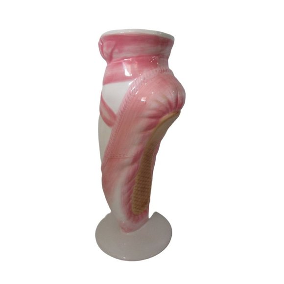 Ballet Slipper Point Shoe En Pointe Vase Pink Red Rose Accent Small Bottom Chip - Picture 6 of 12